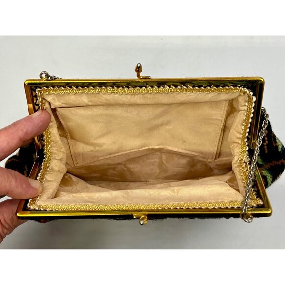 VTG 1960s Crewel Handbag/Purse/Needlepoint/X-Stitch/Embroidered Black w-Flowers - Picture 7 of 9